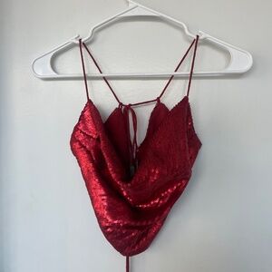 Zara Red Sequin Crop Top